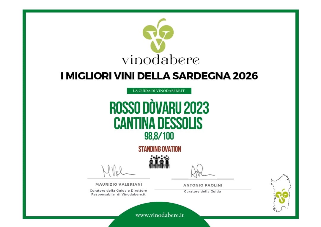 Vinodabere - I migliori vini della Sardegna 2026, Rosso Dòvaru 2023 Cantina Dessolis, 98,8 su 100, Standing Ovation