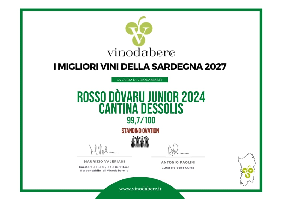 Vinodabere - I migliori vini della Sardegna 2027, Rosso Dòvaru Junior 2024 Cantina Dessolis, 99,7 su 100, Standing Ovation